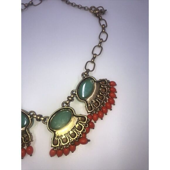 J CREW Teal, Orange, Peach, GLASS & CRYSTAL DRAMATIC RUNWAY NECKLACE Vintage - Picture 12 of 13